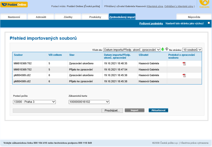 Import souborů I, K, N, M, P