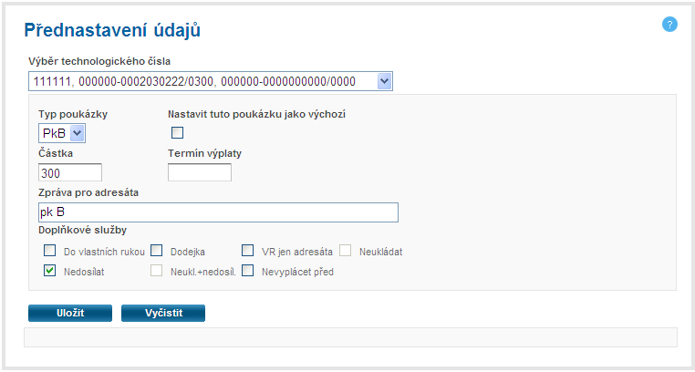 Přednastavení údajů