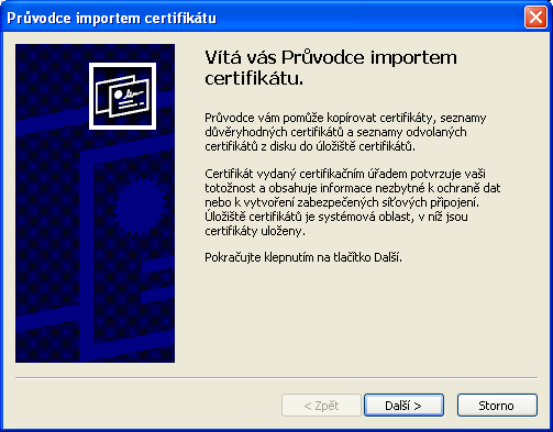Průvodce importem certifikátu