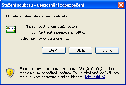 Stažení souboru - upozornění zabezpečení