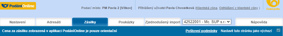 Výběr z ID složek (poboček) klienta